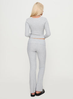 back view of model wearing Princess Polly Closed Eyes Flared Pant Grey Low Rise Pants 