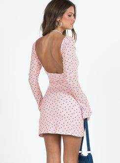 back view of model wearing Princess Polly Hallea Long Sleeve Mini Dress Pink 