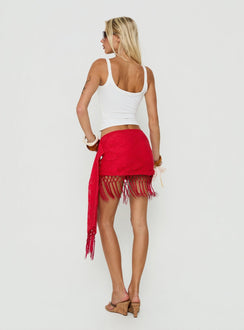 Winita Macrame Tassel Mini Skirt Red