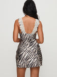 back view of model wearing Princess Polly Nourish Mini Dress Tiger Plunger 