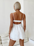 back view of model wearing Princess Polly Granno Mini Dress White Petite Sweetheart Neckline 