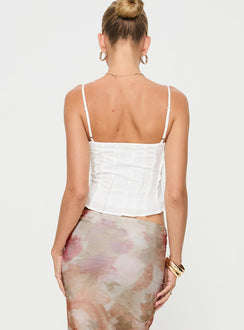 back view of model wearing Princess Polly Sinkter Top White Sleeveless Scoop Neck 