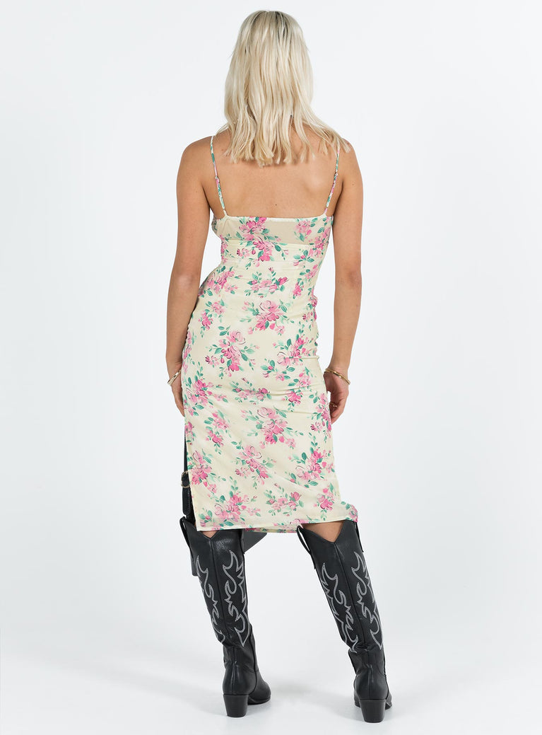 Noda Midi Dress Yellow / Pink Floral
