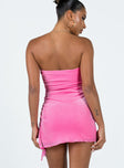 back view of model wearing Princess Polly Donelli Mini Dress Pink Lower Impact Straight Neck 