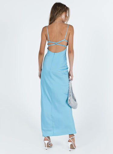 strapless open back dress Simple A-line Navy Blue Straps Drop Sleeves Split Long Prom Dress OP33