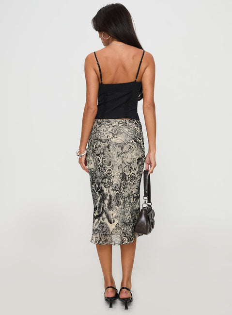 back view of model wearing Princess Polly Aubriegh Paisley Midi Skirt Multi Midi Skirts 
