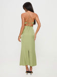 back view of model wearing Princess Polly Kristyn Maxi Dress Green Sweetheart Neckline 