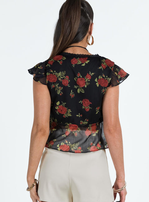 product Princess Polly Short Sleeves V-Neck  Wiley Top Black Floral