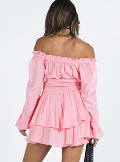 Long sleeve romper Soft textured material Shirred waistband Ruffle detailing Elasticated neckline and cuffs Can be worn on or off the shoulder Good stretch  Fully lined