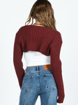 Aytan Bolero Sweater Burgundy Princess Polly  Cropped 