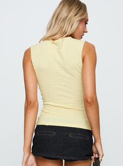 back view of model wearing Princess Polly Souls Intertwine Cut Out Top Yellow Sleeveless Crew Neck 