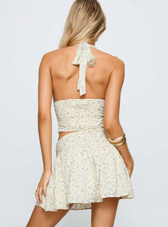 Away We Go Halter Set Yellow Floral