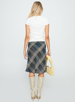 back view of model wearing Princess Polly Shoreline Midi Skirt Blue Check 