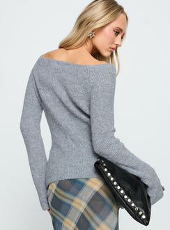back view of model wearing Princess Polly Luxie Tie Detail Knit Sweater Grey 