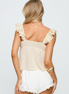 back view of model wearing Princess Polly On A Date Top Cream Sleeveless Plunger 