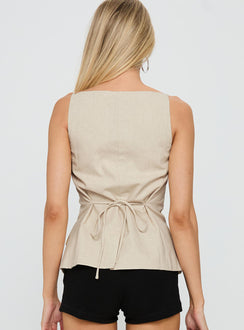 Embark Button Up Top Beige