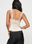 Satin crop top, slim fitting Lace detail, fixed shoulder straps, pleated bust, button fastening at front