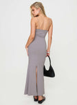 back view of model wearing Princess Polly Arabellia Maxi Dress Grey V-Neck 