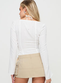 back view of model wearing Princess Polly Talgada Long Sleeve Top White Full Sleeves Square Neck 