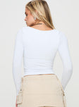 back view of model wearing Princess Polly Selenie Long Sleeve Top Ice Full Sleeves Square Neck 