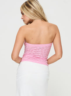 back view of model wearing Princess Polly Off To Amalfi Strapless Top Pink Sleeveless straight 
