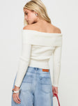 Cream Off the shoulder long sleeve top with a folded neckline