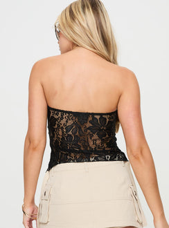 back view of model wearing Princess Polly Alvara Strapless Top Black Sleeveless straight 