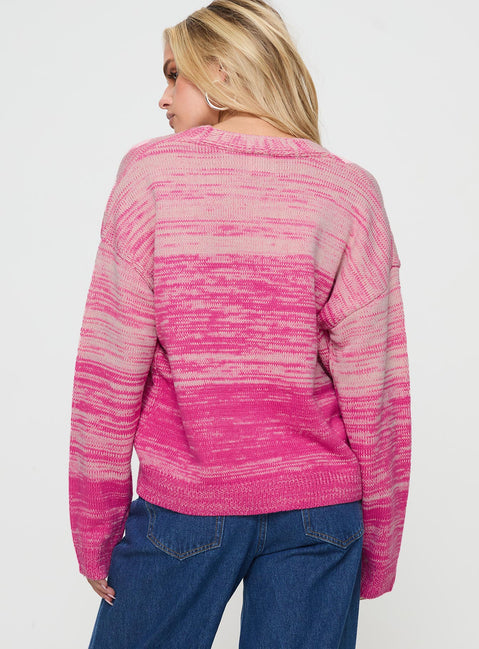 back view of model wearing Princess Polly Emikio Cardigan Ombre Pink regular 