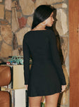 Princess Polly Scoop Neck  Lunara Long Sleeve Mini Dress Black