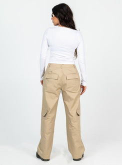 product Princess Polly High Waisted Pants High Waisted Pants High Waisted Pants  Luna Mid Rise Cargo Pants Beige Petite