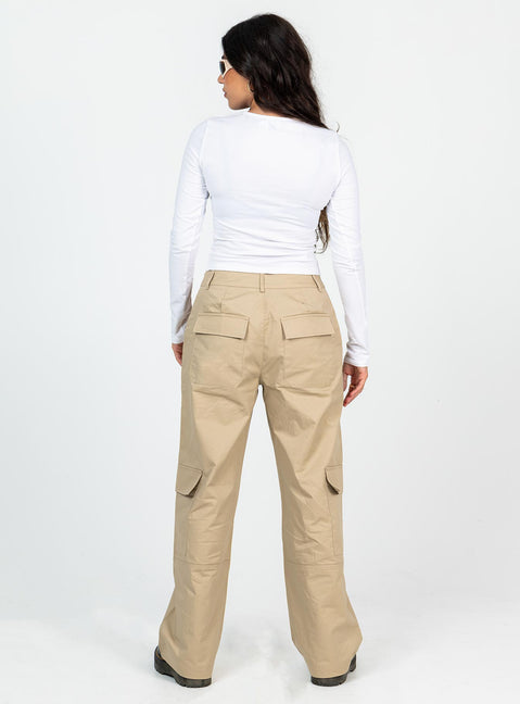 product Princess Polly High Waisted Pants High Waisted Pants High Waisted Pants  Luna Mid Rise Cargo Pants Beige Petite