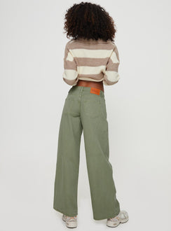 back view of model wearing Princess Polly Ramos Low Rise Denim Jeans Sage Mid Rise 