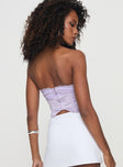 back view of model wearing Princess Polly Suga Strapless Top Lilac Sleeveless Sweetheart 