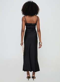 back view of model wearing Princess Polly Jaquelin Maxi Dress Black Square Neck 