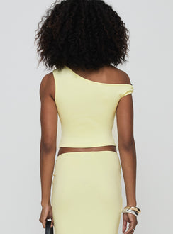 back view of model wearing Princess Polly Rios One Shoulder Top Cream Sleeveless Asymmetric Neckline 