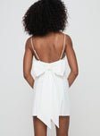 back view of model wearing Princess Polly Bow Me Up Mini Dress White Scoop Neck 