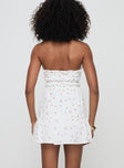 back view of model wearing Princess Polly Kezzy Mini Dress White Floral Straight Neck 