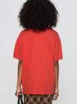 back view of model wearing Princess Polly Party In Barcelona Oversized Tee Red Half Sleeves Crew Neck 