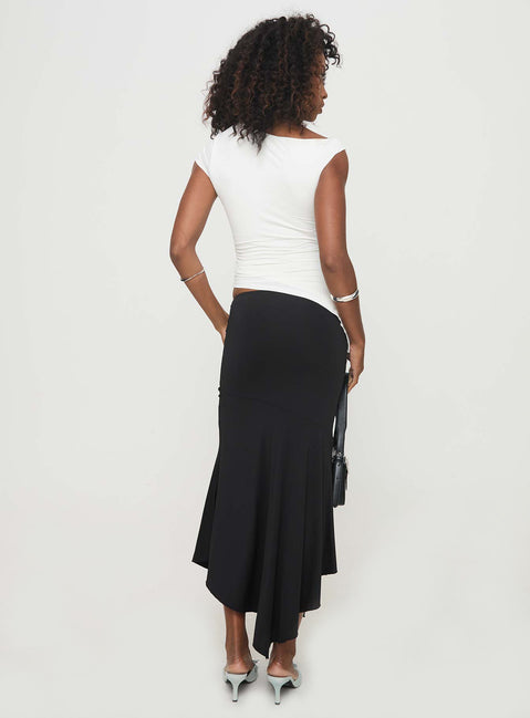 back view of model wearing Princess Polly Dreamberry Maxi Skirt Black Midi Skirts 