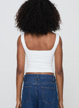 back view of model wearing Princess Polly Una Top White Sleeveless Sweetheart 