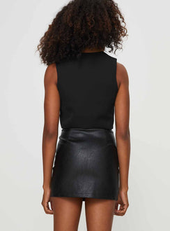 back view of model wearing Princess Polly Khalie Faux Leather Mini Skirt Black Mini Skirts 