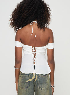 back view of model wearing Princess Polly Waylen Top White Short Sleeves Sweetheart 