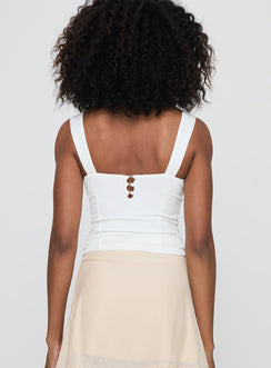 back view of model wearing Princess Polly Hazeel Top White Sleeveless Sweetheart 