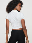 back view of model wearing Princess Polly Sakshi Shirt White Short Sleeves V-Neck 