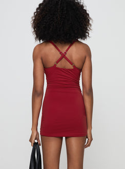back view of model wearing Princess Polly Wandella Mini Dress Red Plunger 