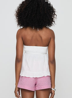 back view of model wearing Princess Polly Be Your Girl Strapless Top White Sleeveless Asymmetric Neckline 