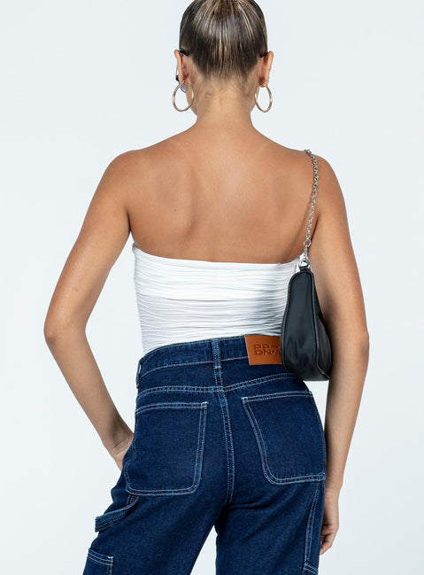 back view of model wearing Princess Polly Makena Strapless Bodysuit White Low Impact Sleeveless 