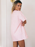 Pink Graphic print shirt dress Drop shoulder, crew neckline