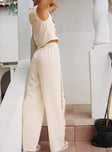 Linen pants High-waisted fit, wide leg, elasticated waistband, embroidered detail