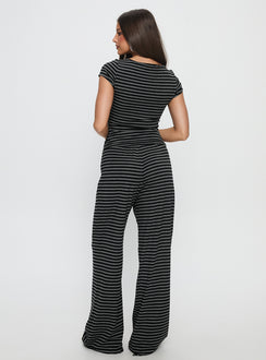 back view of model wearing Princess Polly Gavrielle Jersey Wide Leg Pants Stripe High Rise Pants 